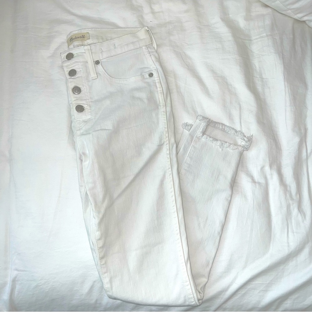 Madewell 10" High-Rise Skinny Jeans in Pure White: Button-Front Step Hem Sz 26